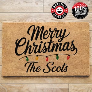 Personalized Christmas Doormat, Family Name Doormat, Porch Decor, Front Porch Decor, New Home Gift, Christmas Home Decor, Christmas Gift