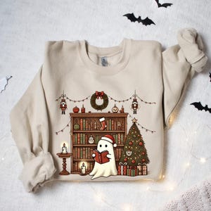 Christmas Retro Ghosts Reading Books Sweatshirts Teacher Librarian Christmas Gift Winter Season Trendy Christmas Book Lover Shirts