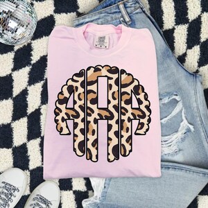 Leopard Monogram Comfort Colors Shirt, Personalized Initial Tee, Custom Leopard Print Shirt, DTG Printed Southern Tee