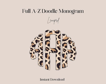 Doodle Leopard Scalloped Monogram PNG – perfect for sublimation, heat press designs, and custom monogram projects