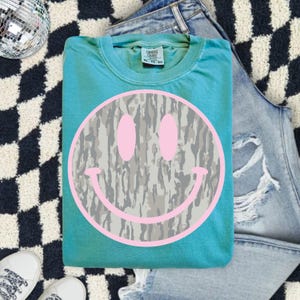 Camo Smiley Face Comfort Colors Shirt, Pink Smiley Tee, Southern Graphic Tee, DTG Printed Shirt, Trendy Country Tee image 19