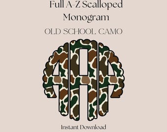Old School Camo Scalloped Monogram PNG | Personalized Camo Monogram Digital Download for Hunting Gifts