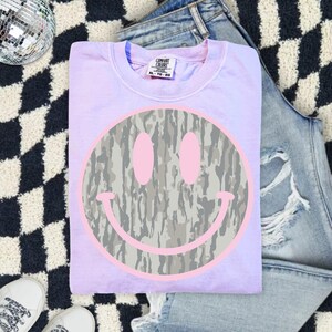 Camo Smiley Face Comfort Colors Shirt, Pink Smiley Tee, Southern Graphic Tee, DTG Printed Shirt, Trendy Country Tee image 12