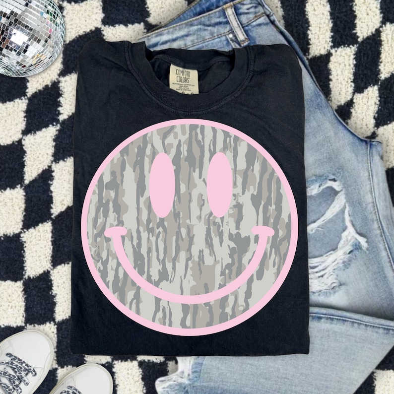 Camo Smiley Face Comfort Colors Shirt, Pink Smiley Tee, Southern Graphic Tee, DTG Printed Shirt, Trendy Country Tee image 17
