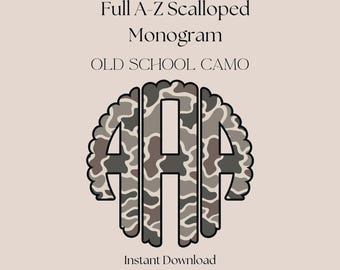 Old School Camo Personalized Monogram PNG | Custom Scalloped Camo Digital File for Gifts