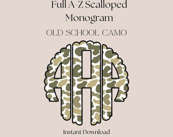 Hunting Old School Camo Scalloped Monogram PNG | Custom Personalized Digital Download