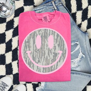 Camo Smiley Face Comfort Colors Shirt, Pink Smiley Tee, Southern Graphic Tee, DTG Printed Shirt, Trendy Country Tee image 7