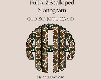 Old School Camo Hunting Monogram PNG | Personalized Scalloped Digital File