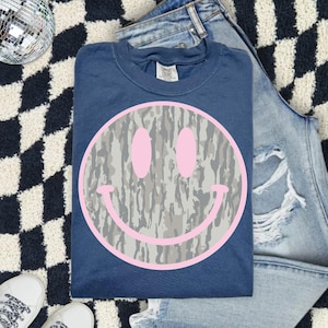 Camo Smiley Face Comfort Colors Shirt, Pink Smiley Tee, Southern Graphic Tee, DTG Printed Shirt, Trendy Country Tee image 10