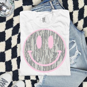 Camo Smiley Face Comfort Colors Shirt, Pink Smiley Tee, Southern Graphic Tee, DTG Printed Shirt, Trendy Country Tee image 16