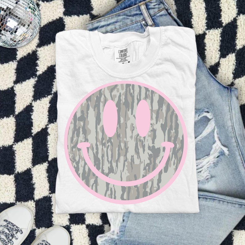 Camo Smiley Face Comfort Colors Shirt, Pink Smiley Tee, Southern Graphic Tee, DTG Printed Shirt, Trendy Country Tee image 16