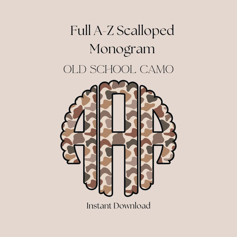 Hunting Camo Scalloped Monogram PNG | Custom Initial | Old School ...