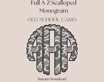 Personalized Old School Camo Scalloped Monogram PNG | Outdoor Hunting Design