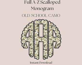 Custom Personalized Old School Camo Monogram PNG | Scalloped Hunting Digital Download