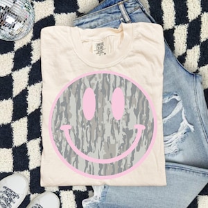 Camo Smiley Face Comfort Colors Shirt, Pink Smiley Tee, Southern Graphic Tee, DTG Printed Shirt, Trendy Country Tee image 18