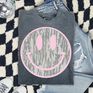Camo Smiley Face Comfort Colors Shirt, Pink Smiley Tee, Southern Graphic Tee, DTG Printed Shirt, Trendy Country Tee image 13