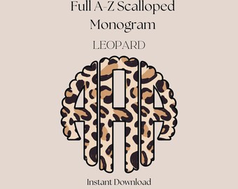 Scalloped Leopard Monogram PNG | Digital Download | Leopard Print Frame | Instant Download