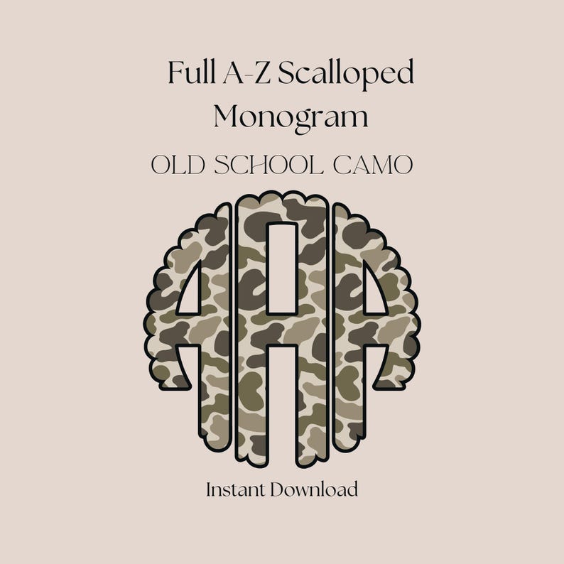 Old School Camo Scalloped Monogram PNG | Custom Initial | Hunting ...