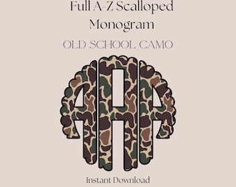 Custom Old School Camo Scalloped Monogram | Personalized Hunting Digital Download PNG