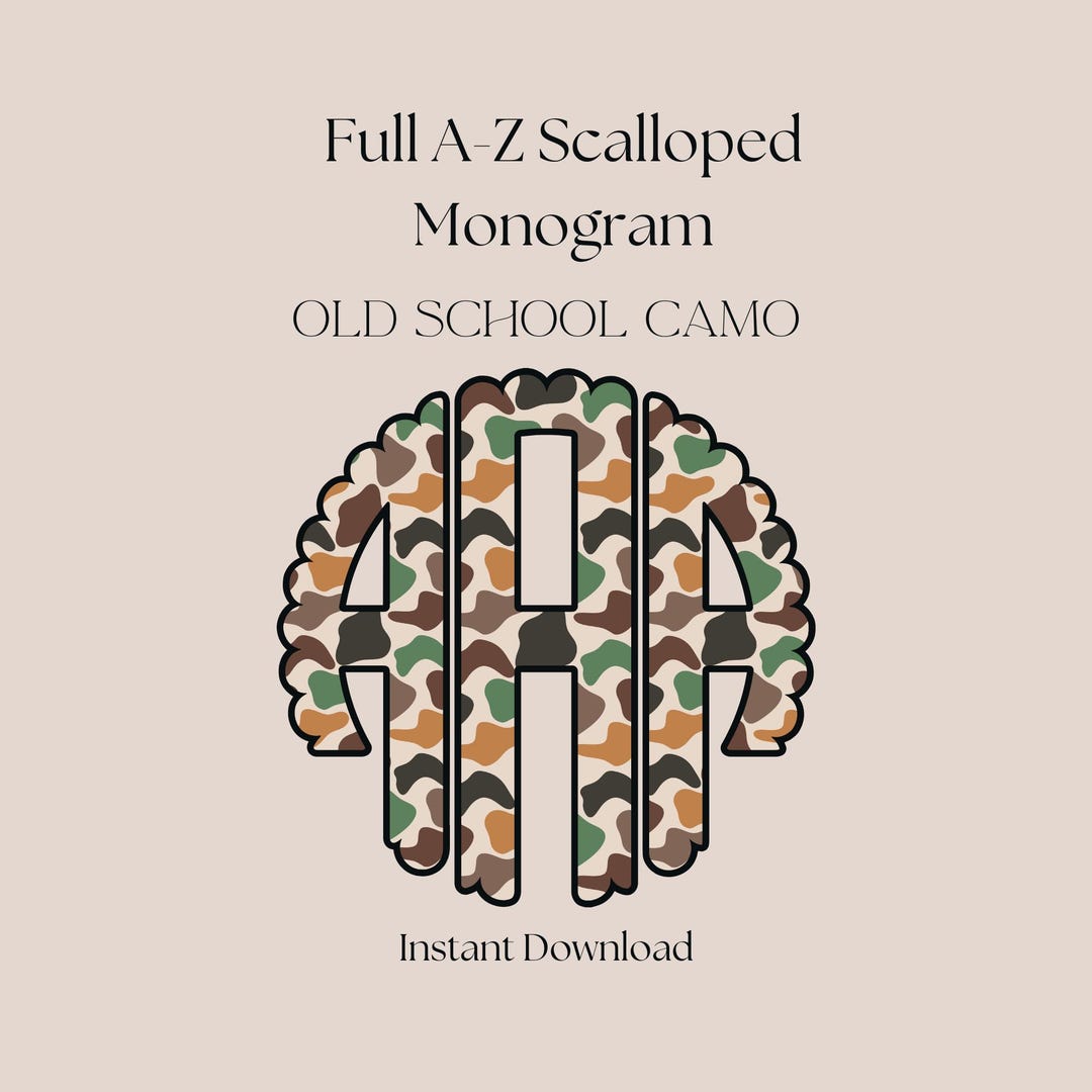 Scalloped Old School Camo Monogram PNG | Personalized Initial | Hunting ...