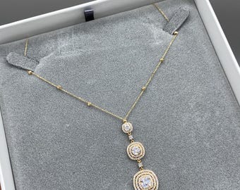 18K Solid GOLD (BRAND ATASAY 1937) with cz stone 22”