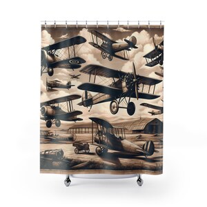 Vintage Planes Shower Curtain, Planes, Bathroom Curtain, Bathroom Décor image 1