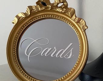 4 Inch Mini Cards Sign for Wedding, Cards and Gifts Sign, Mirror Cards Sign for Wedding, Gold Mirror Sign, Mirror with Bow,