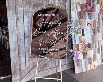 Gold Wedding Mirror, Welcome to Our Happily Ever After Party, Wedding Welcome Sign Mirror, Gold Vintage Style Welcome Sign for Weddings