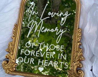 Gold Wedding Mirror Sign, Memory Table Sign – “In Loving Memory” –Gold Wedding Mirror Sign, Memorial Table Sign, Wedding Memory Table Decor