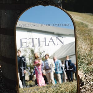 Welcome to Our Wedding Gold Mirror Sign with Vinyl Lettering, Wedding Welcome Sign Mirror, Ceremony Welcome Sign, Custom Mirror Signage
