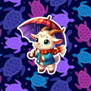 Cute Goat Sticker – Adorable Animal Vinyl Decal with Umbrella for Laptops, Water Bottles & More!