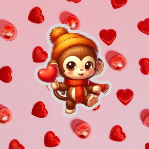 Cute Monkey Sticker, Animal Sticker, Winter Sticker, Kawaii Sticker, Vinyl Sticker, Laptop sticker, Bottle Sticker, Planner Sticker