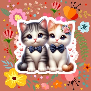 Pegatina de pareja de gatos adorables: regalo para amantes de los gatos kawaii, calcomanía de vinilo impermeable para computadoras portátiles y botellas de agua