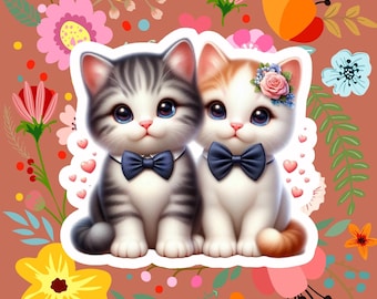 Cute Cat Couple Sticker – Kawaii Cat Lovers Gift, Waterproof Vinyl Decal for Laptops & Water Bottles