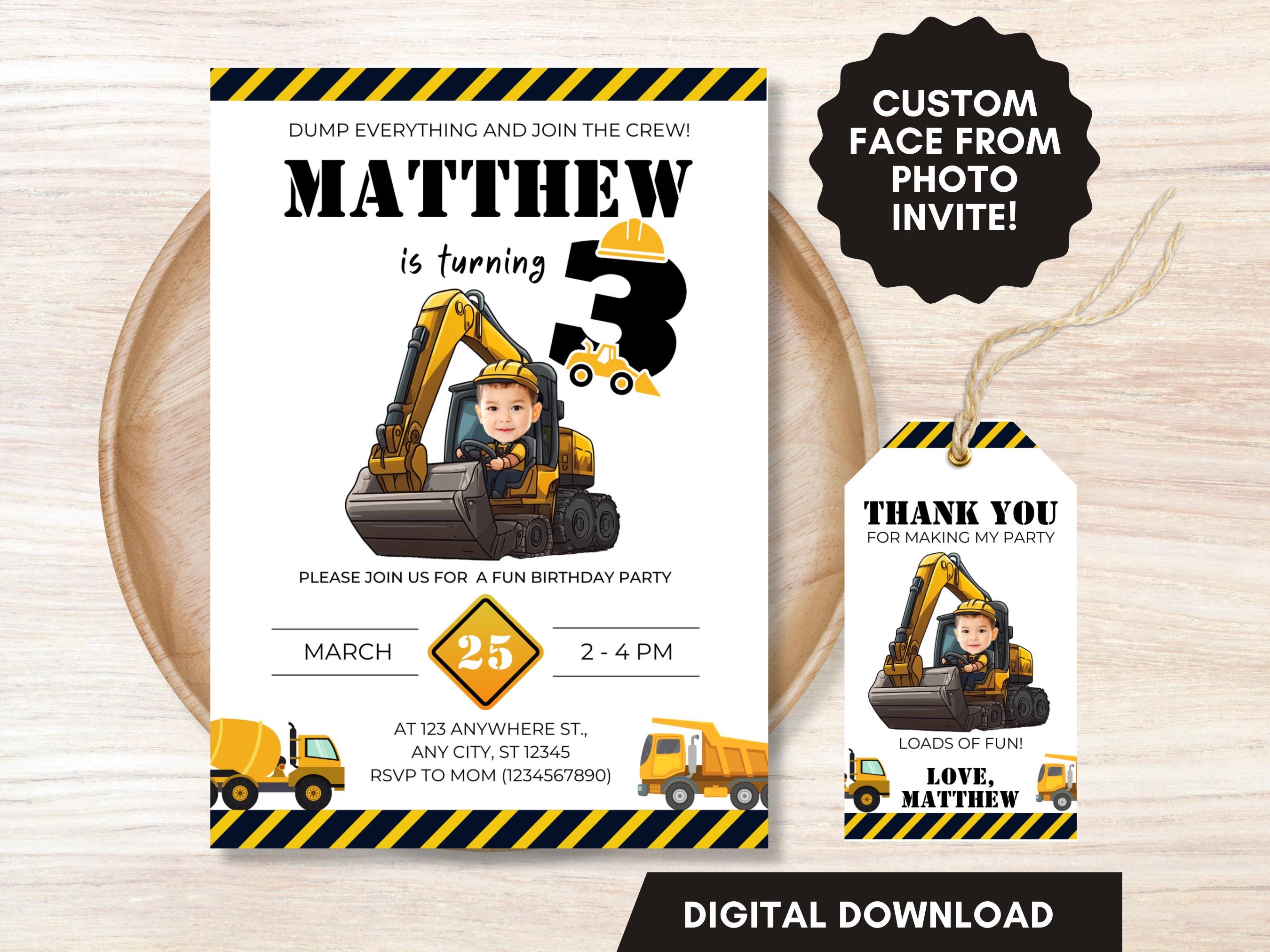 Custom Construction Birthday Invitation Construction Party Invite Excavator Party Printable Invitation Construction Invite Dump Truck Party
