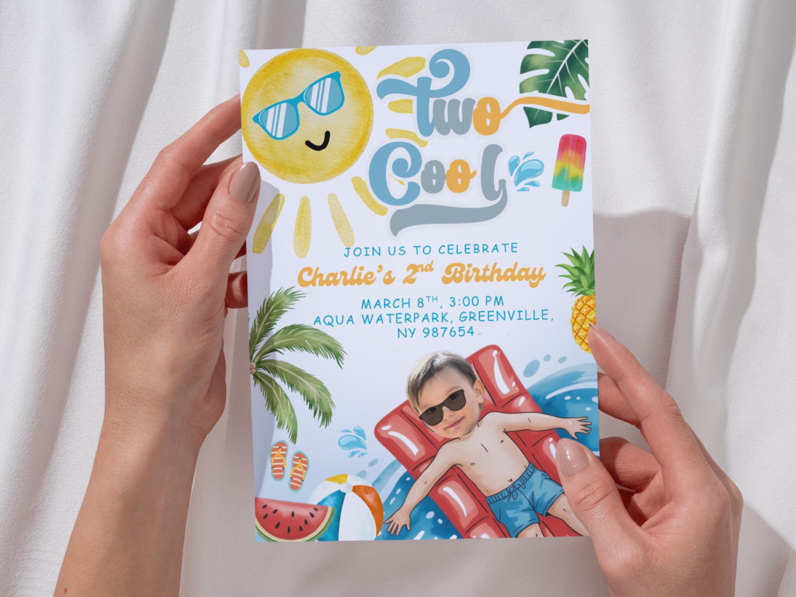 Invited Cool Two Cool Invitation Summer Birthday Invite Pool Party Printable ...
