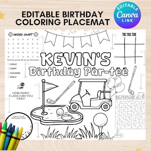 Custom golf birthday coloring page personalized editable golf coloring placemat golf theme birthday coloring Activity Sheet sports birthday