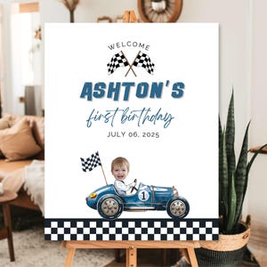 Fast One Birthday Party Welcome Sign Custom Racing Party Poster Fast one Party Sign Racecar Printable Welcome Sign  Racing Birthday Sign