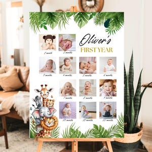 Safari Photo Milestone Board Template Baby Milestone Board Baby First Year Birthday Poster Wild One Birthday Poster Jungle Safari Party Sign