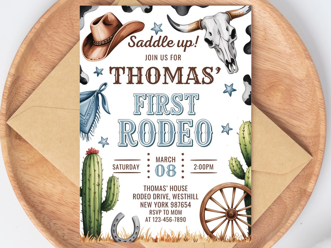 First Rodeo Invitation Cowboy Birthday Invitation 1st Rodeo Invite Wild ...