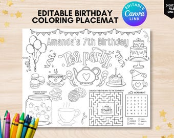 Tea Party Activity page tea party birthday coloring page editable tea party coloring sheet girl birthday activity coloring page tea party