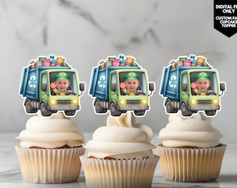 Custom face cupcake toppers photo cupcake toppers trash truck cupcake topper face on stick cupcake topper garbage truck cake topper garbage
