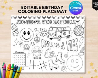 Five is a vibe coloring page groovy party custom birthday activity sheet groovy vibe party coloring placemat groovy party favor 5th birthday