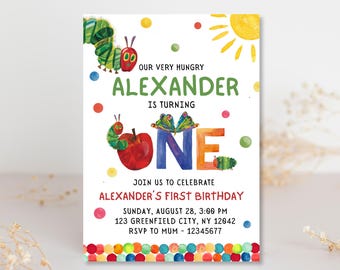 Very Hungry Caterpillar Birthday Invitation Caterpillar Birthday Invite Colorful Invitation Invite 1st Birthday Invite Caterpillar Invite
