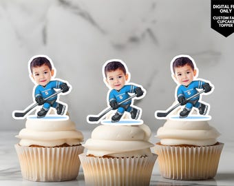 Custom face cupcake topper photo cupcake topper hockey cupcake topper face on stick cupcake topper hockey topper sports cupcake topper