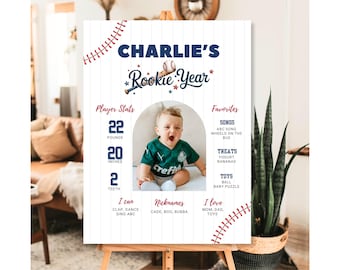 Baseball Birthday Milestone Board Editable Baseball Party Sign Rookie of the Year Milestone Board Baseball Rookie of the Year Birthday Decor