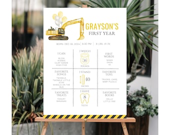 Construction Birthday Milestone Board  Excavator Milestone Poster Builders  Party Decor Diggin Birthday Poster Editable Template Excavator