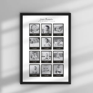 Modello di collage fotografico minimalista per il primo anno di vita Collage fotografico Polaroid per il primo anno di vita del bambino Poster di compleanno per il primo anno Poster di traguardo per il primo anno di vita
