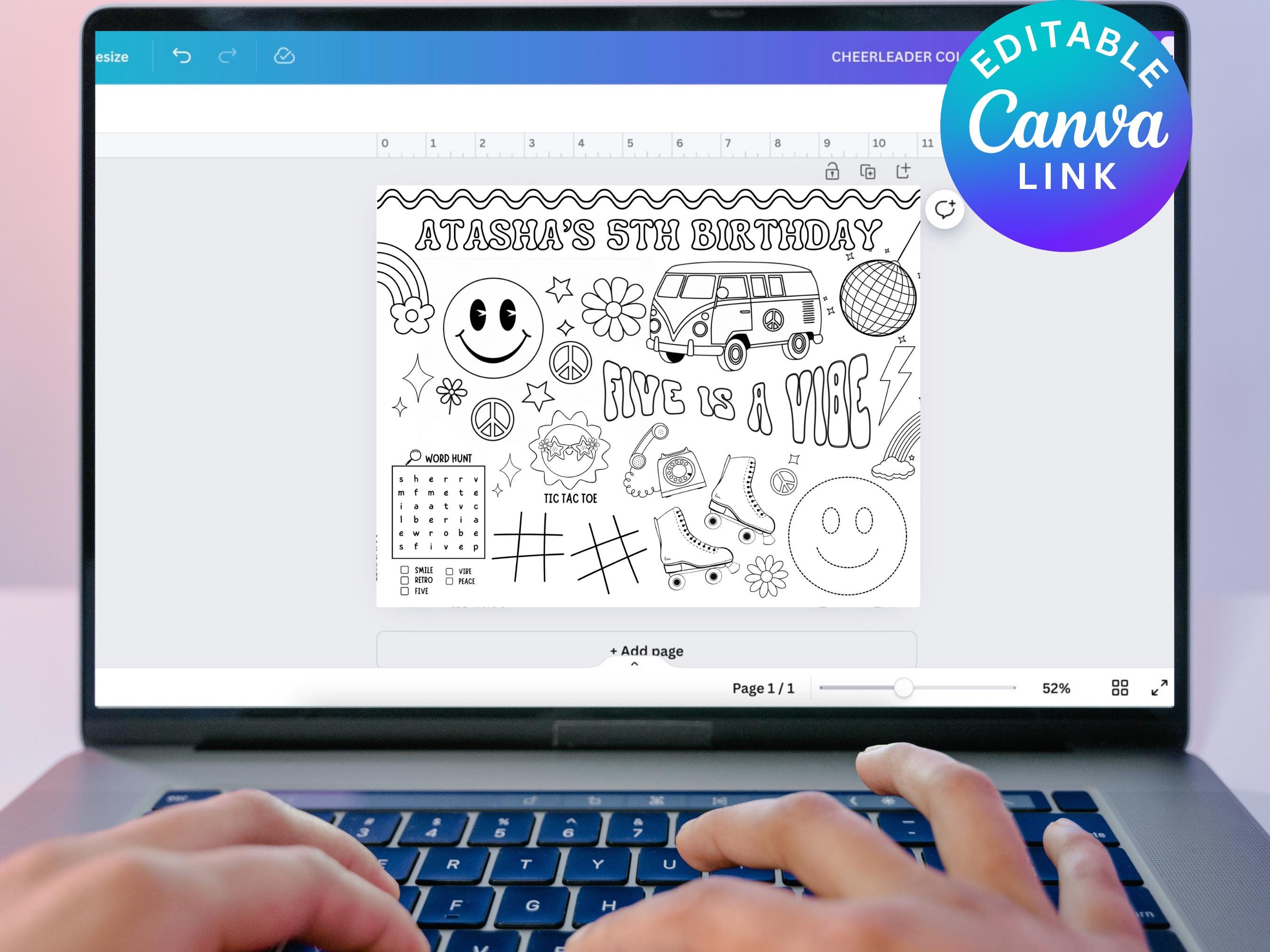 Five is a Vibe Coloring Page Groovy Party Custom Birthday Activity ...