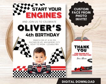 Race car Birthday Invitation Custom Racing Party Invite Two Fast Birthday Invite Racing printable invite fast one birthday invite racecar